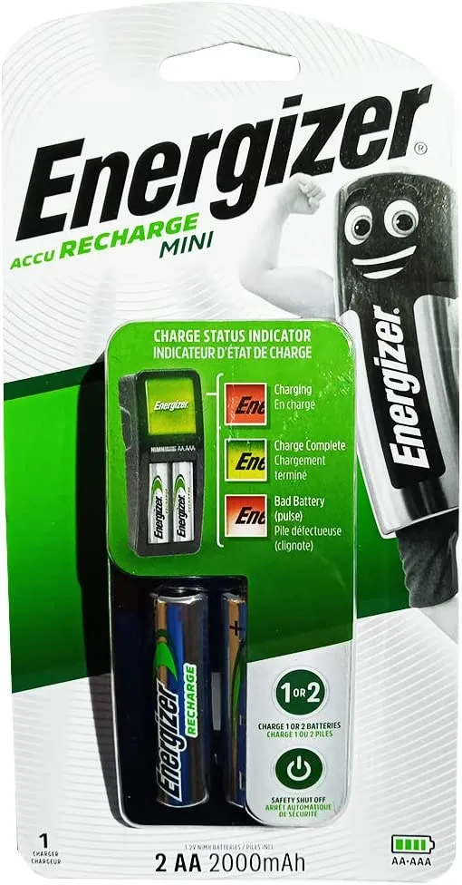 Energizer Mini Charger with 2 AA Rechargeable Batteries 2000 mAh