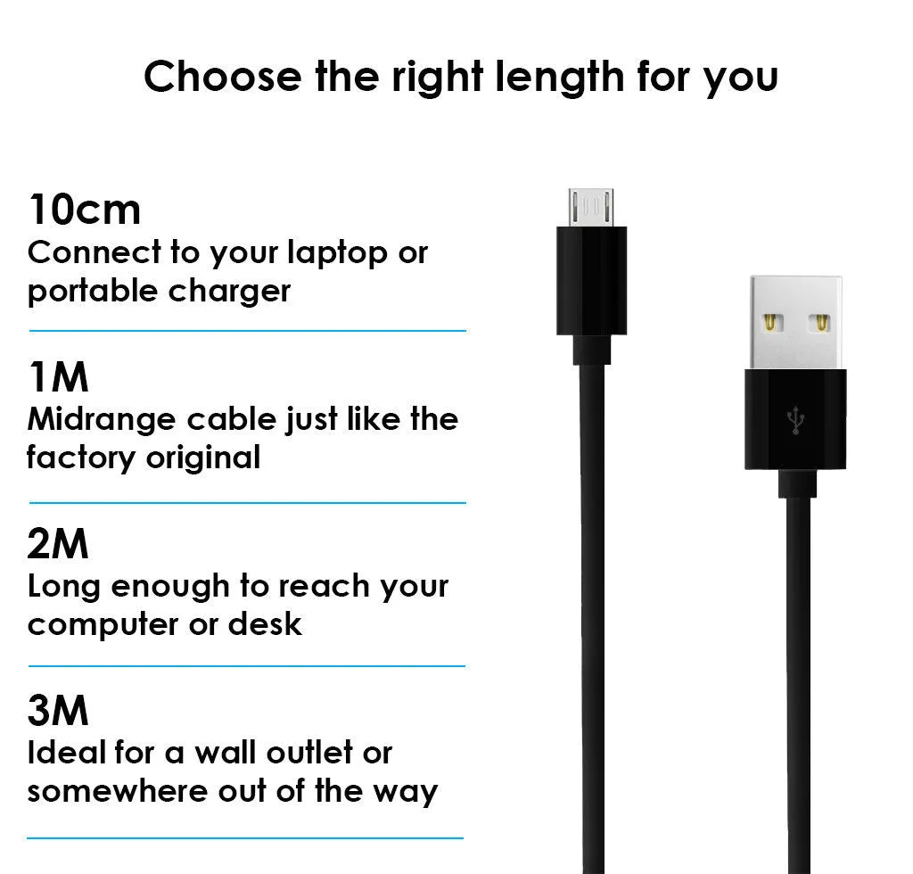 Heavy Duty Extra Long Fast Charge & Data Sync Micro USB Cable 1M 2M 3M