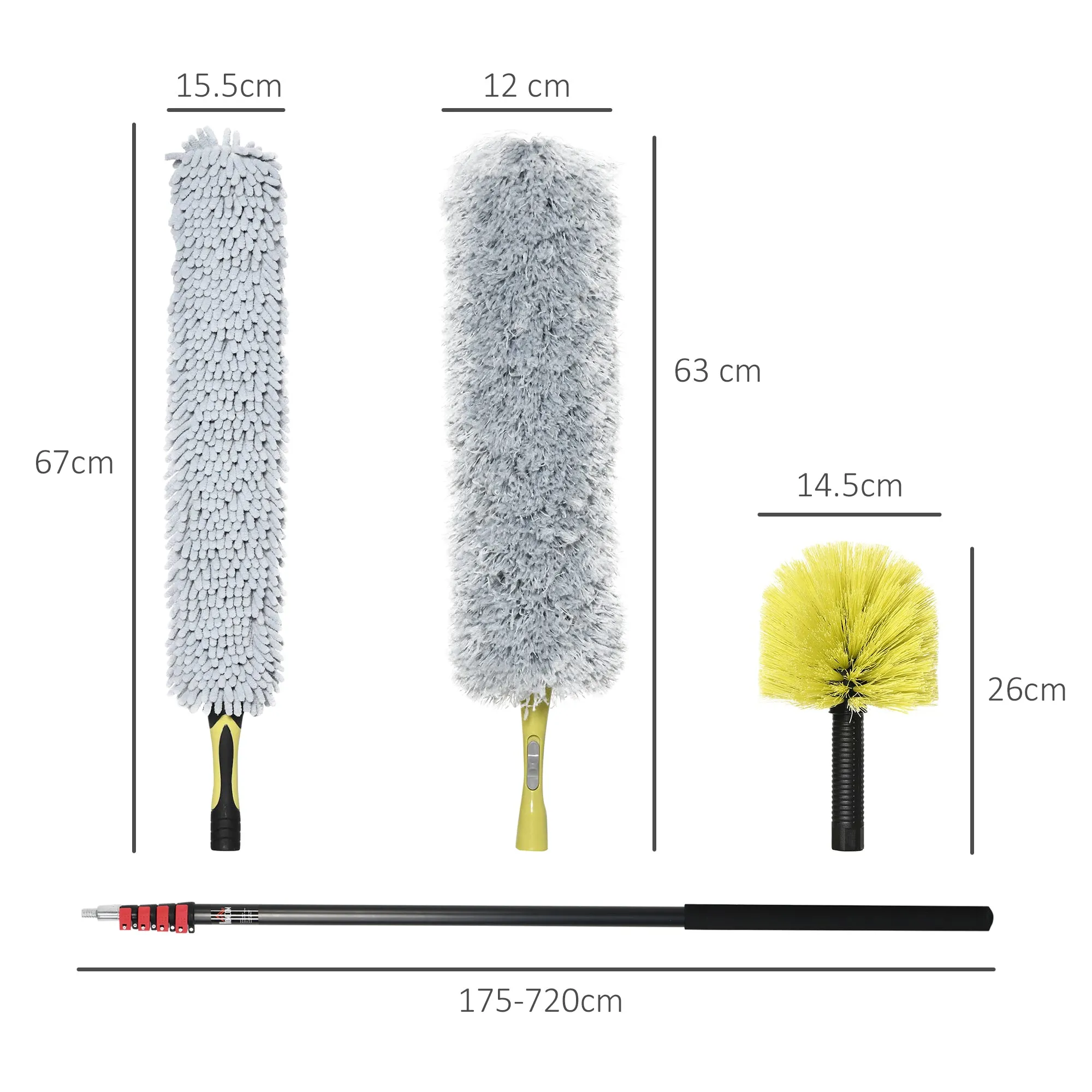 HOMCOM Extendable Feather Duster Cleaning Kit W/ Telescopic Pole 7.2m/23.6ft