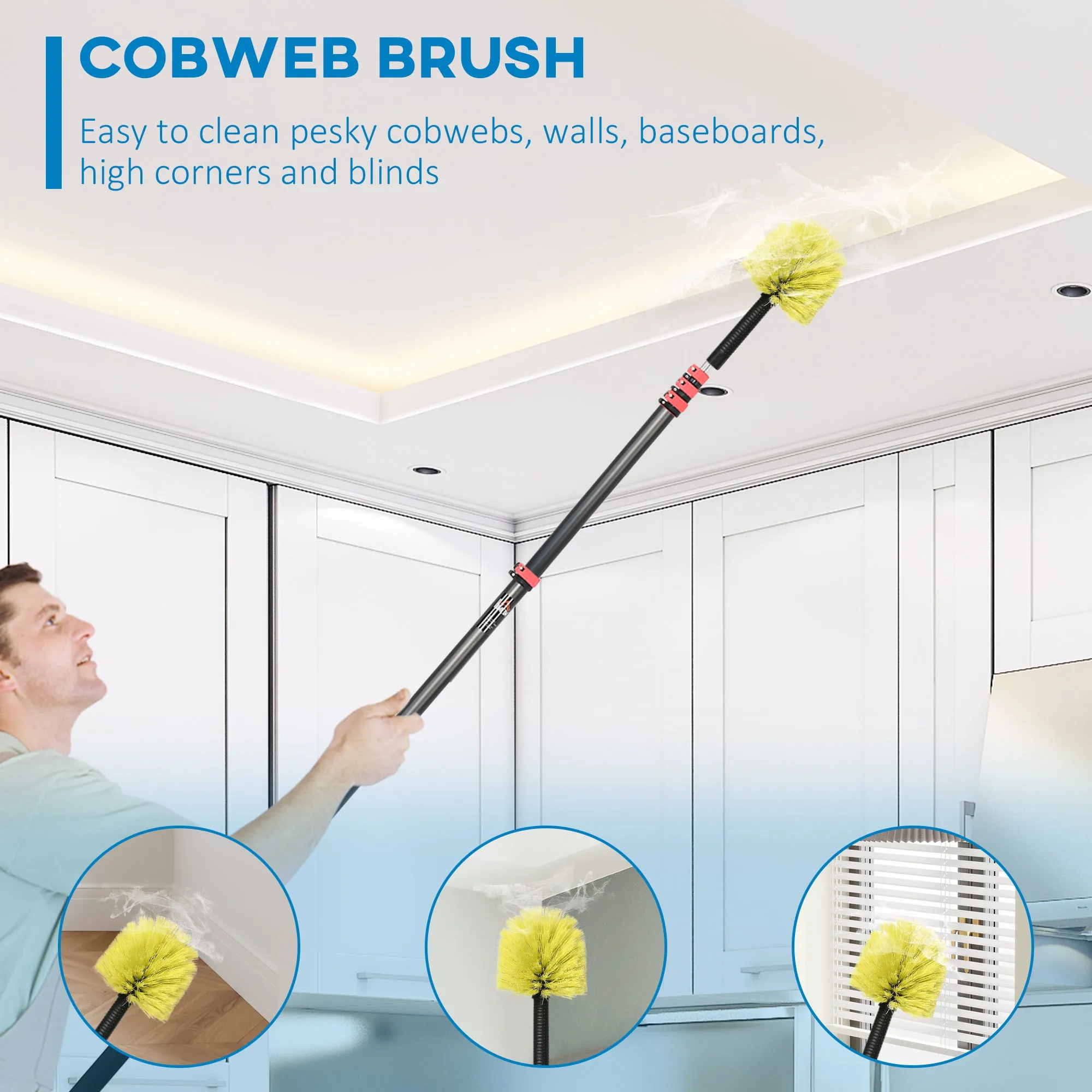 HOMCOM Extendable Feather Duster Cleaning Kit W/ Telescopic Pole 7.2m/23.6ft