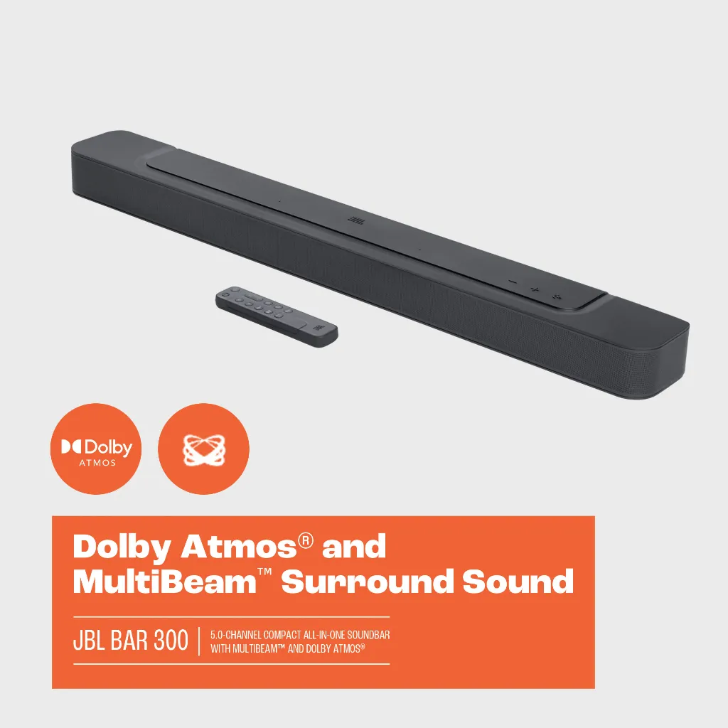 JBL BAR 300 5.0-Channel Compact All-In-One Soundbar with Multibeam™ and Dolby Atmos®