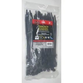 KT Industries 5-9436 Premium Black Cable Ties 8" Long 120 lb Cap 100 pk