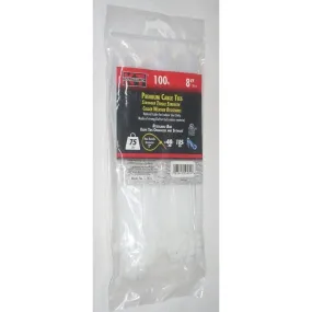 KT Industries 5-9454 Premium White Cable Ties 8" Long 75 lb Cap 100 pk