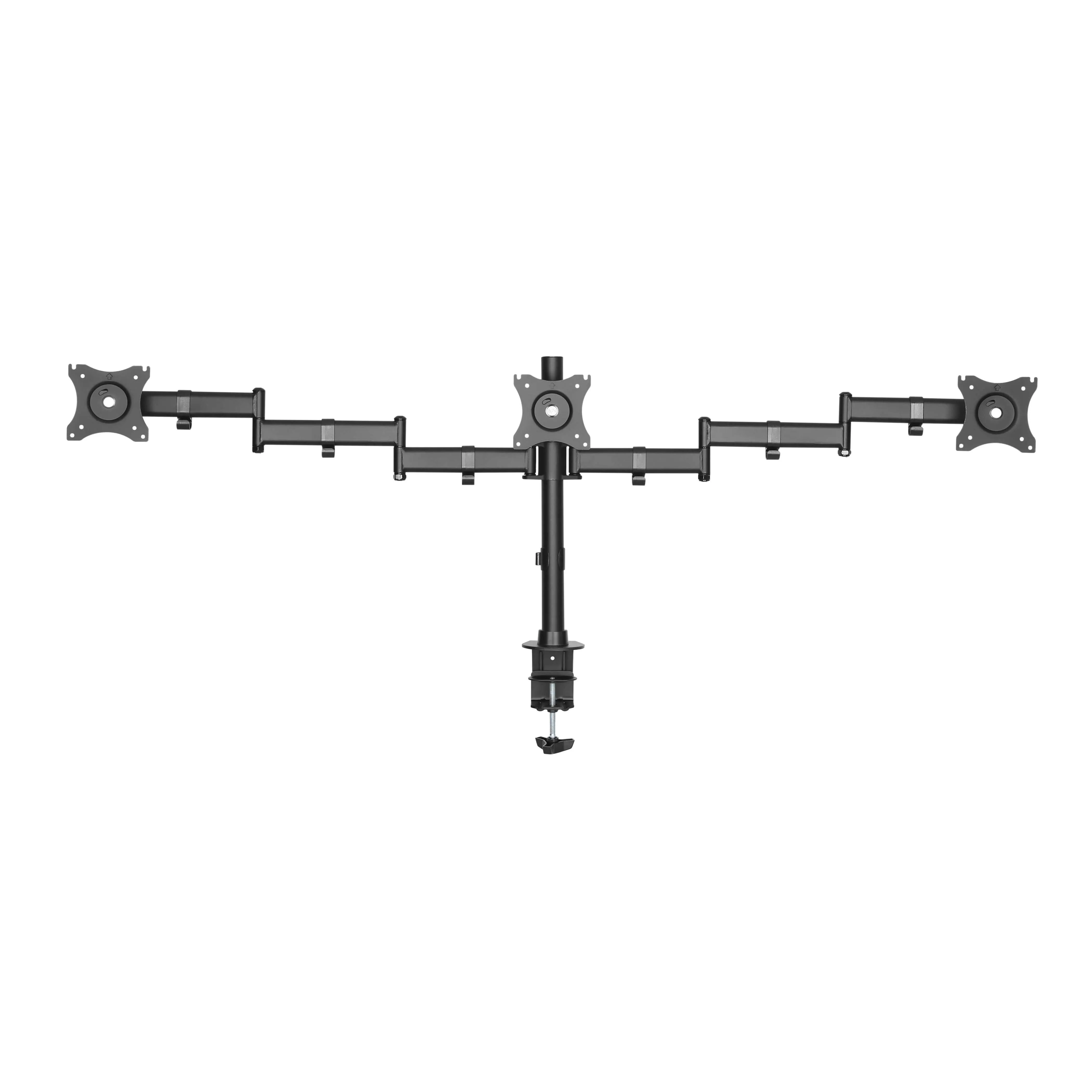 Lorell/Rocelco Black Triple Articulated Triple Monitor Desk Mount Arm for 13”-27” Computer Monitors, R DM3