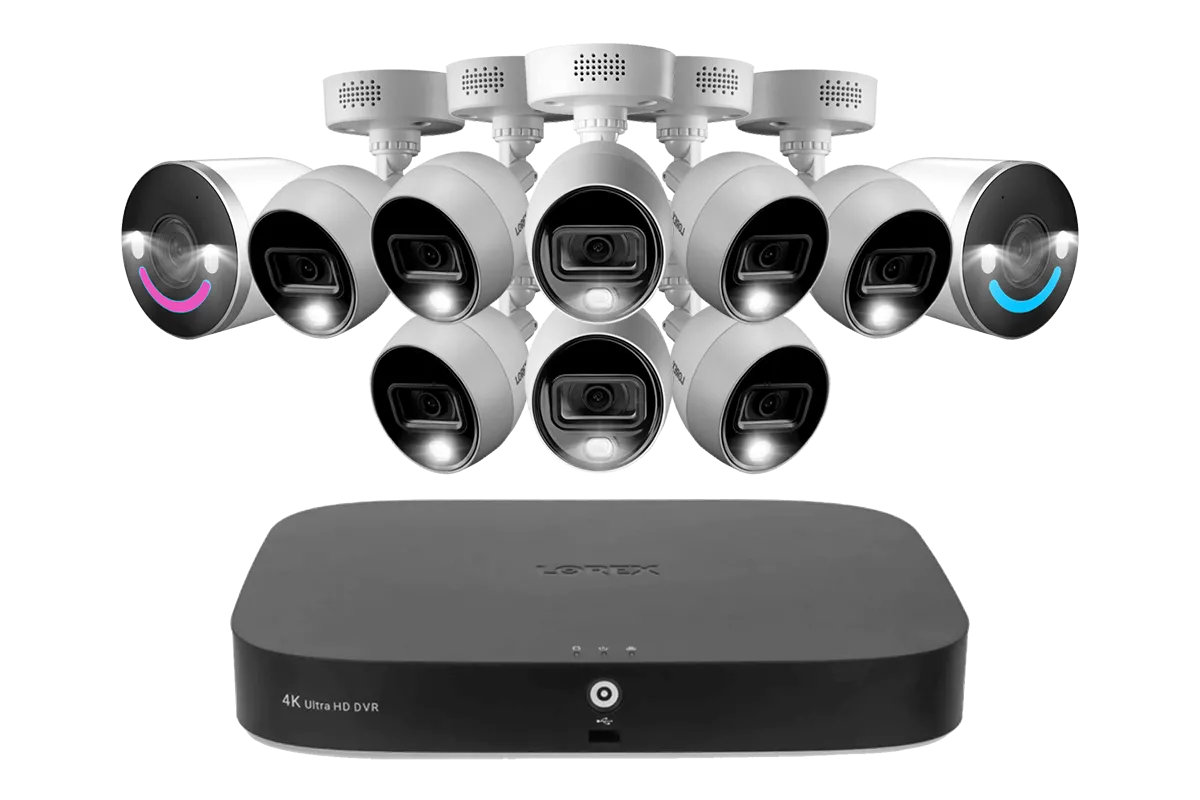 Lorex Fusion 4K 20-Channel (16 Wired and 4 Wi-Fi) 2TB DVR System with 8 Analog Active Deterrence Cameras and Two 4K Smart Security Lighting Indoor/Outdoor Wi-Fi Cameras