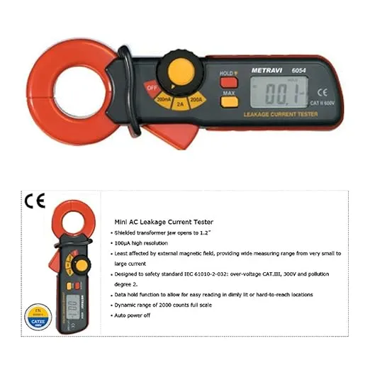 Metravi 6054 3-1/2 Digits 1999 Counts 200A AC Leakage Current Clamp Meter