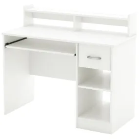 Modern Computer Desk with Keyboard Tray in White Finish