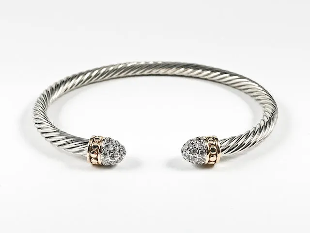 Modern Wire Band With Micro CZ Duo Ends Design Brass Cuff Bangle