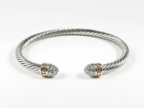 Modern Wire Band With Micro CZ Duo Ends Design Brass Cuff Bangle