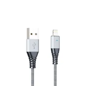 Motivo H21 USB-A 2.0 Male to Lightning Male 3.2A Fast Charging Data Cord Cable with Braided Wire, Aluminum Oxidation Resistant Plugs and Voltage Protection for Smartphones (Gray) | S0010