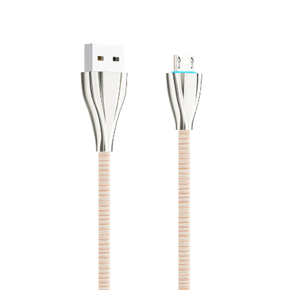 Motivo H24 USB-A 2.0 Male to Micro USB Male 1.2M 2.4A Fast Charging Data Cord Cable with Braided Wire, 480Mbps Transfer Speed & LED Light Indicator for Smartphones 1.2-Meters (Blue, Pink)