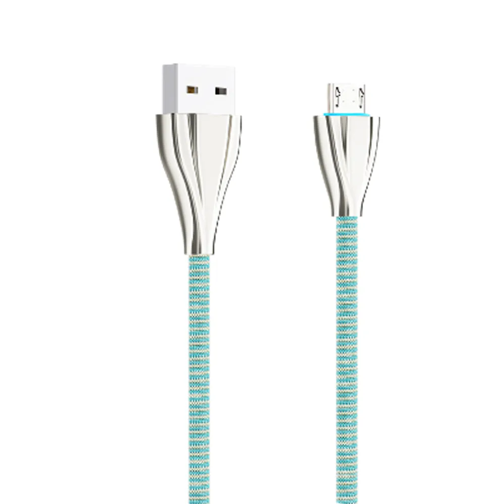 Motivo H24 USB-A 2.0 Male to Micro USB Male 1.2M 2.4A Fast Charging Data Cord Cable with Braided Wire, 480Mbps Transfer Speed & LED Light Indicator for Smartphones 1.2-Meters (Blue, Pink)