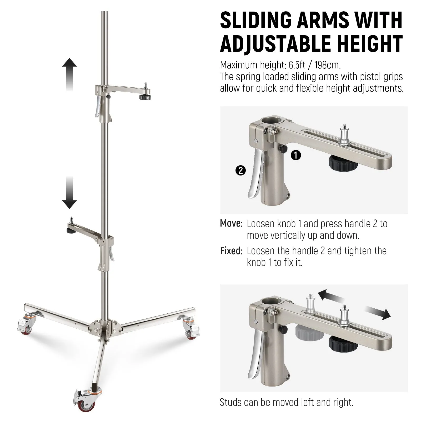 NEEWER ST198SS 6.5ft/198cm Stainless Steel Wheeled Stand