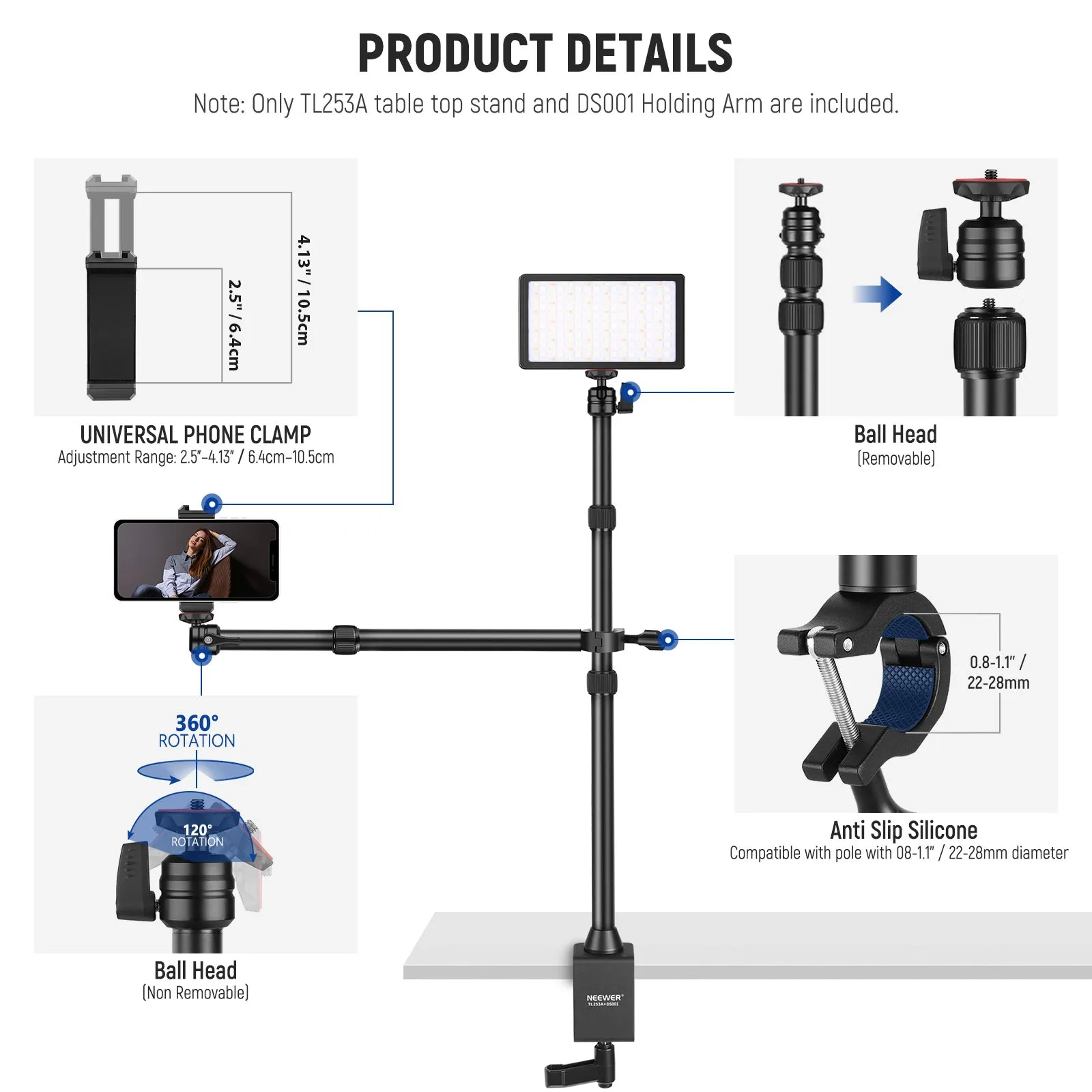 NEEWER TL253A DS001 Tabletop Overhead Camera Mount Stand