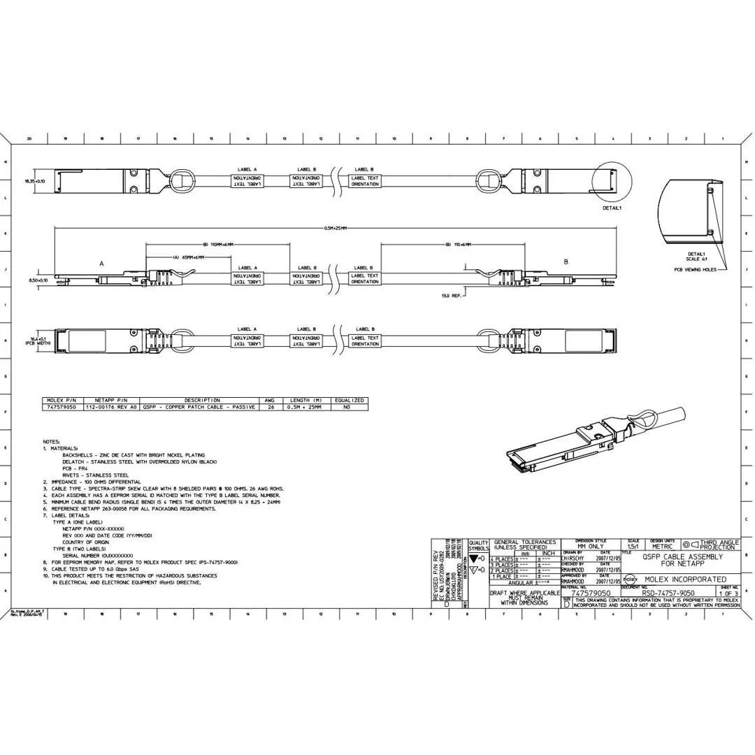 NetApp NO_FRU_Mellanox_MFS1S00-V050E_50m - 50m Data Cable with Plug QSFP56/QSFP56 | NO_FRU_Mellanox_MFS1S00-V050E_