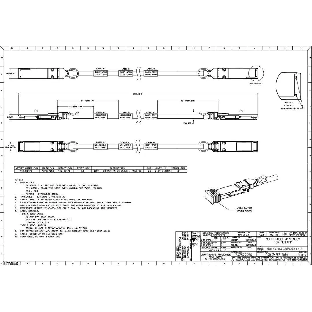 NetApp NO_FRU_Mellanox_MFS1S00-V050E_50m - 50m Data Cable with Plug QSFP56/QSFP56 | NO_FRU_Mellanox_MFS1S00-V050E_