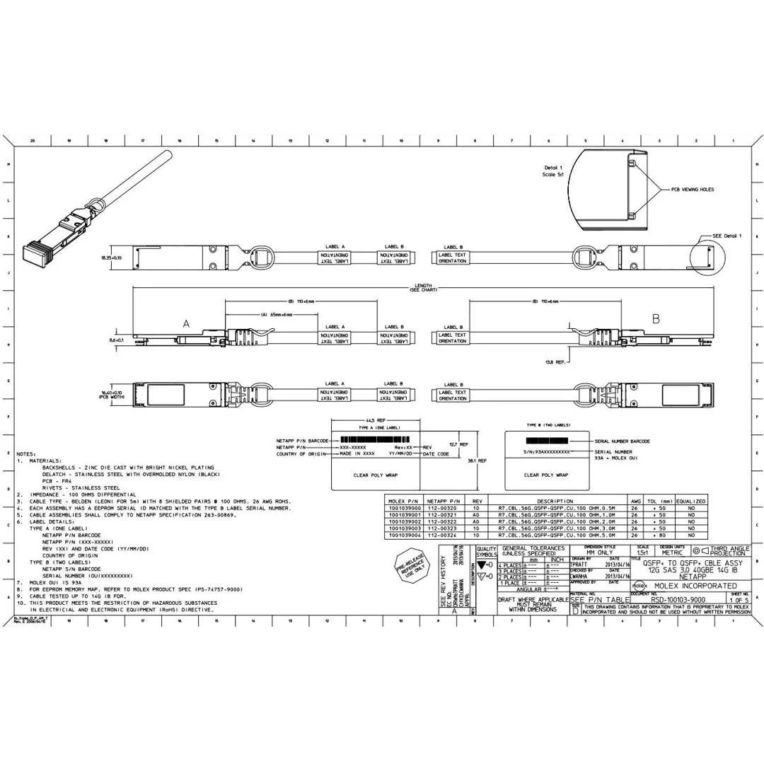 NetApp X66202A-R6 - 2m Data Cable with Plug QSFP /QSFP  | HA, CU, 2.0m