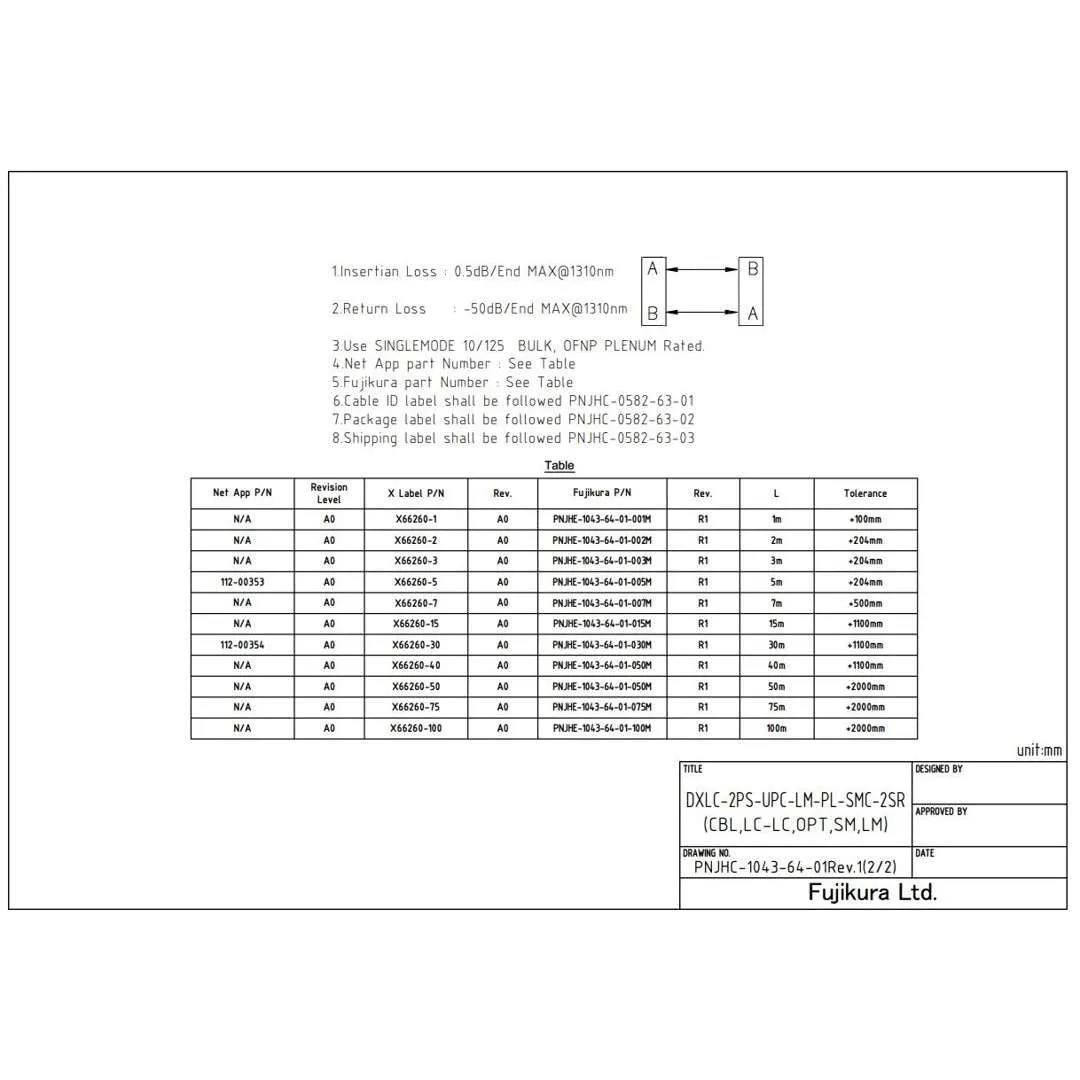 NetApp X66260-30 - 30m Data Cable with Plug LC/LC | OS2, LC/LC,