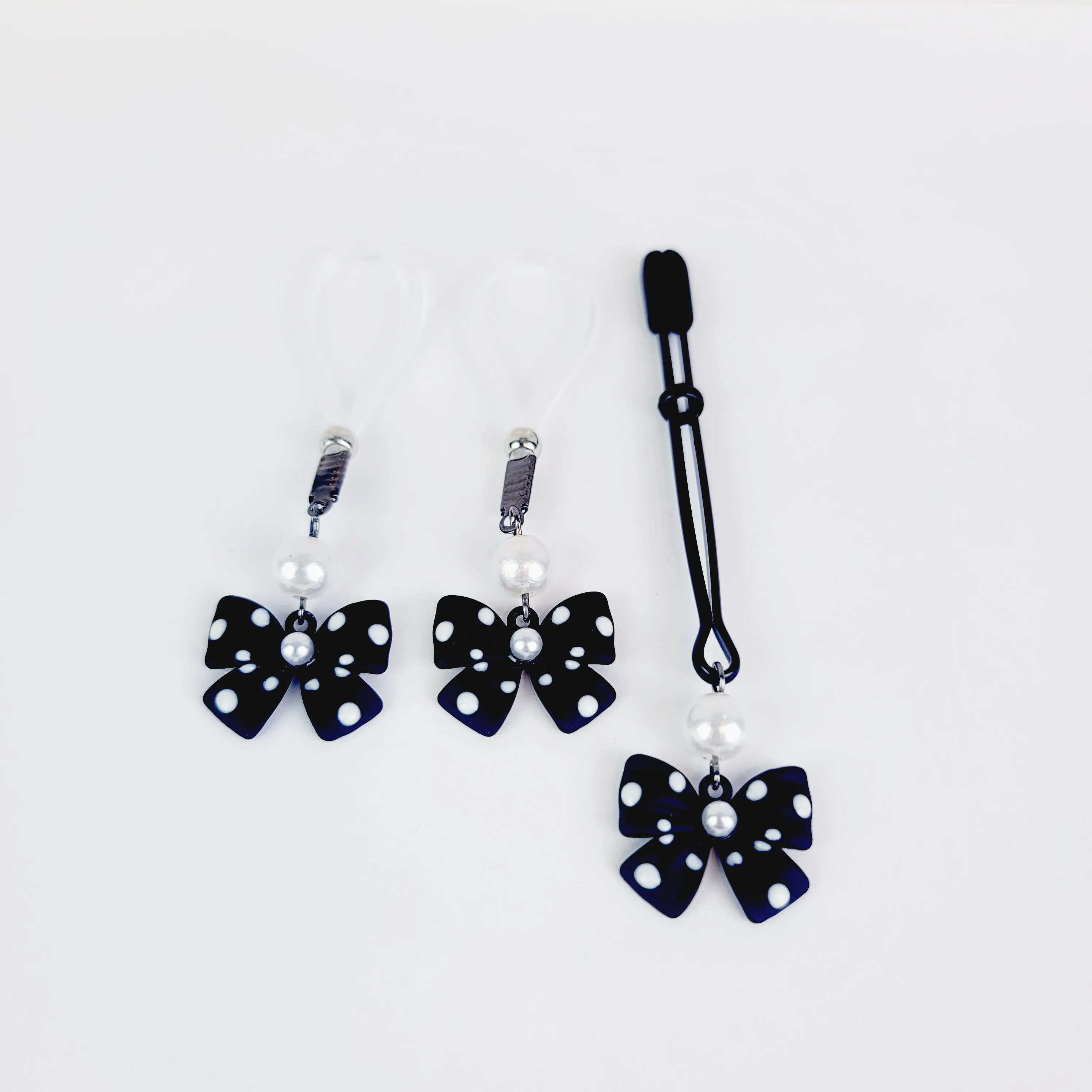 Nipple and Clit Set, Non Piercing, with Bows and Pearls. Choose Nipple Nooses or Your Choice of Nipple Clamps.