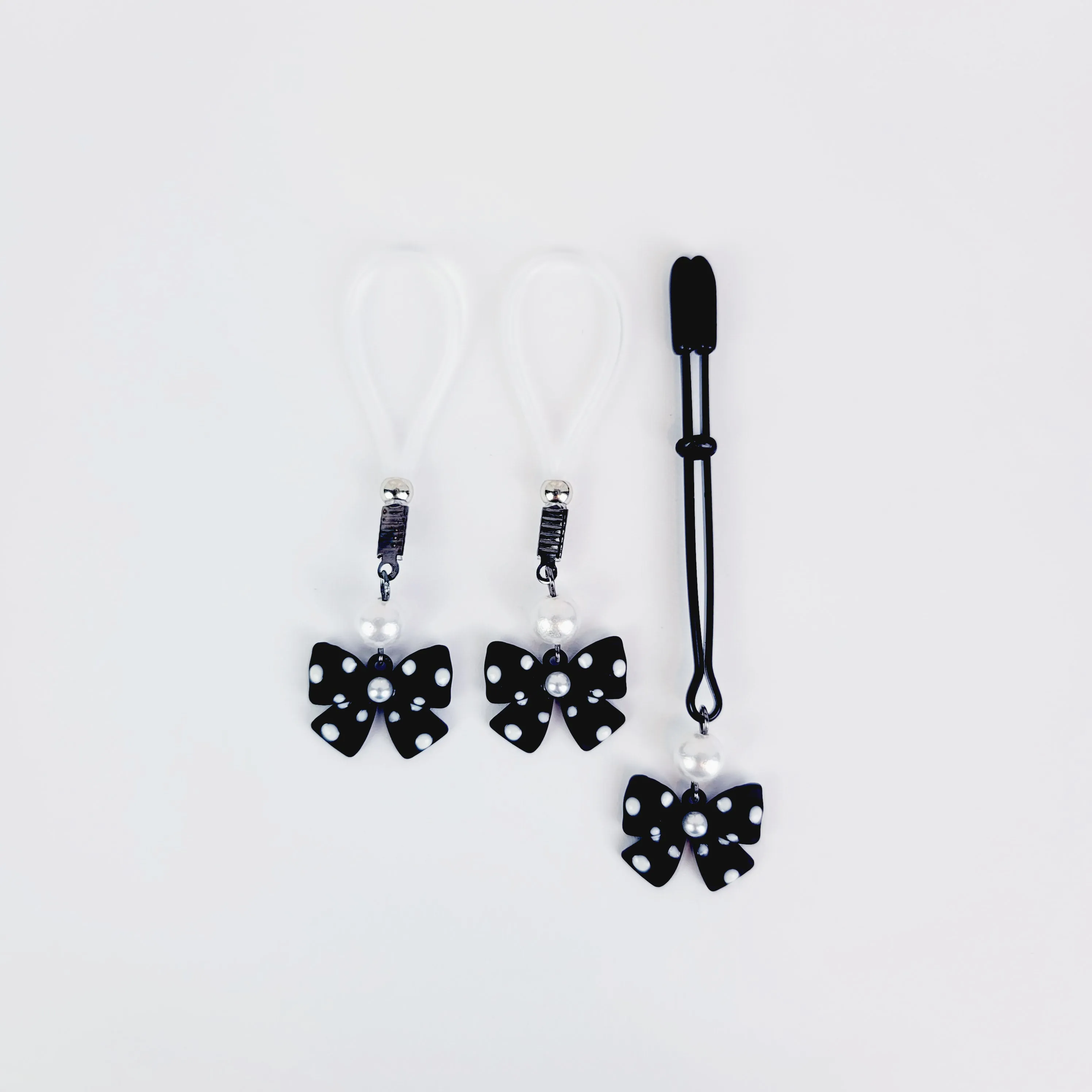 Nipple and Clit Set, Non Piercing, with Bows and Pearls. Choose Nipple Nooses or Your Choice of Nipple Clamps.