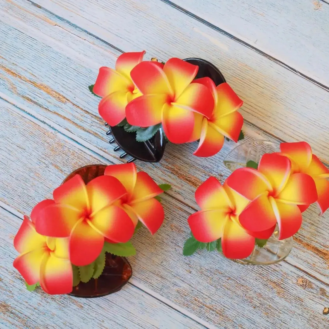 Orange Happy Plumeria Hawaiian Flower Hair Clamp