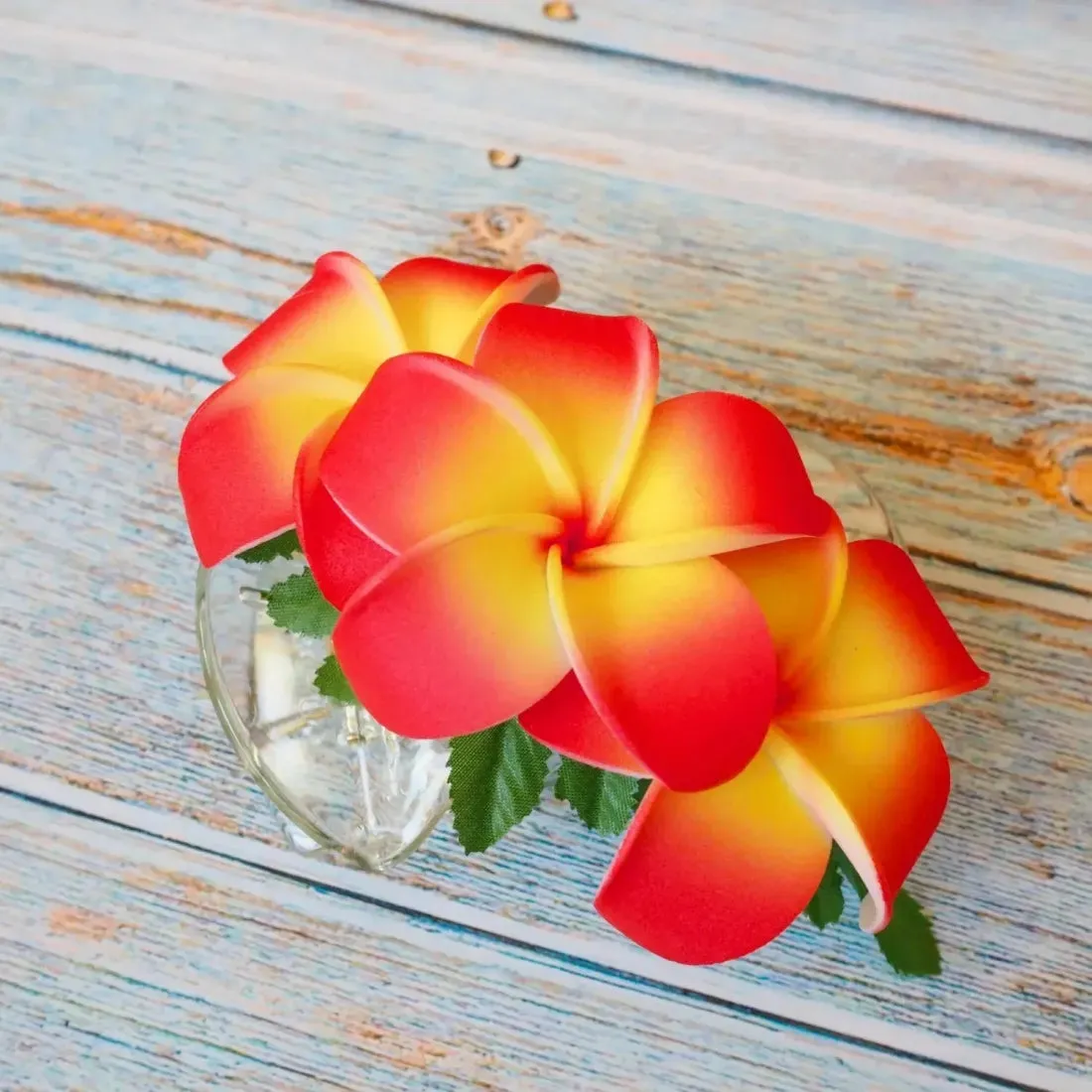 Orange Happy Plumeria Hawaiian Flower Hair Clamp