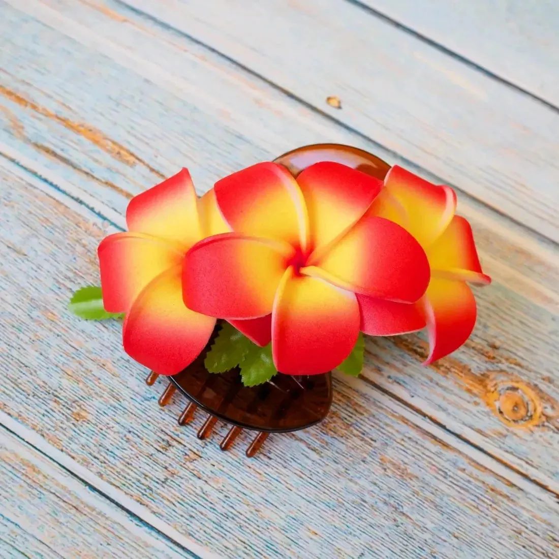 Orange Happy Plumeria Hawaiian Flower Hair Clamp