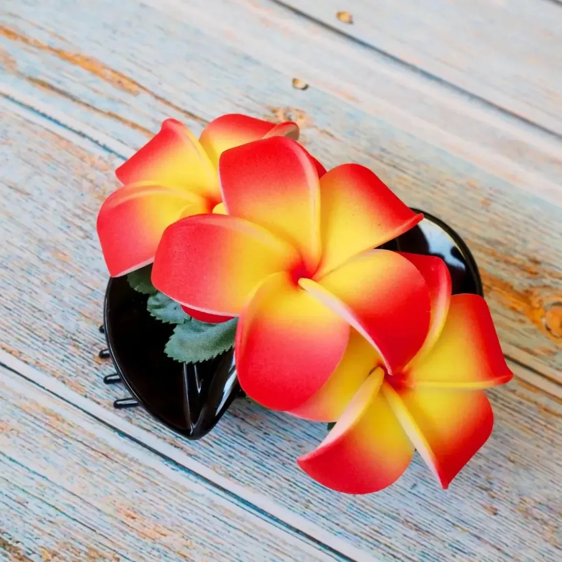 Orange Happy Plumeria Hawaiian Flower Hair Clamp