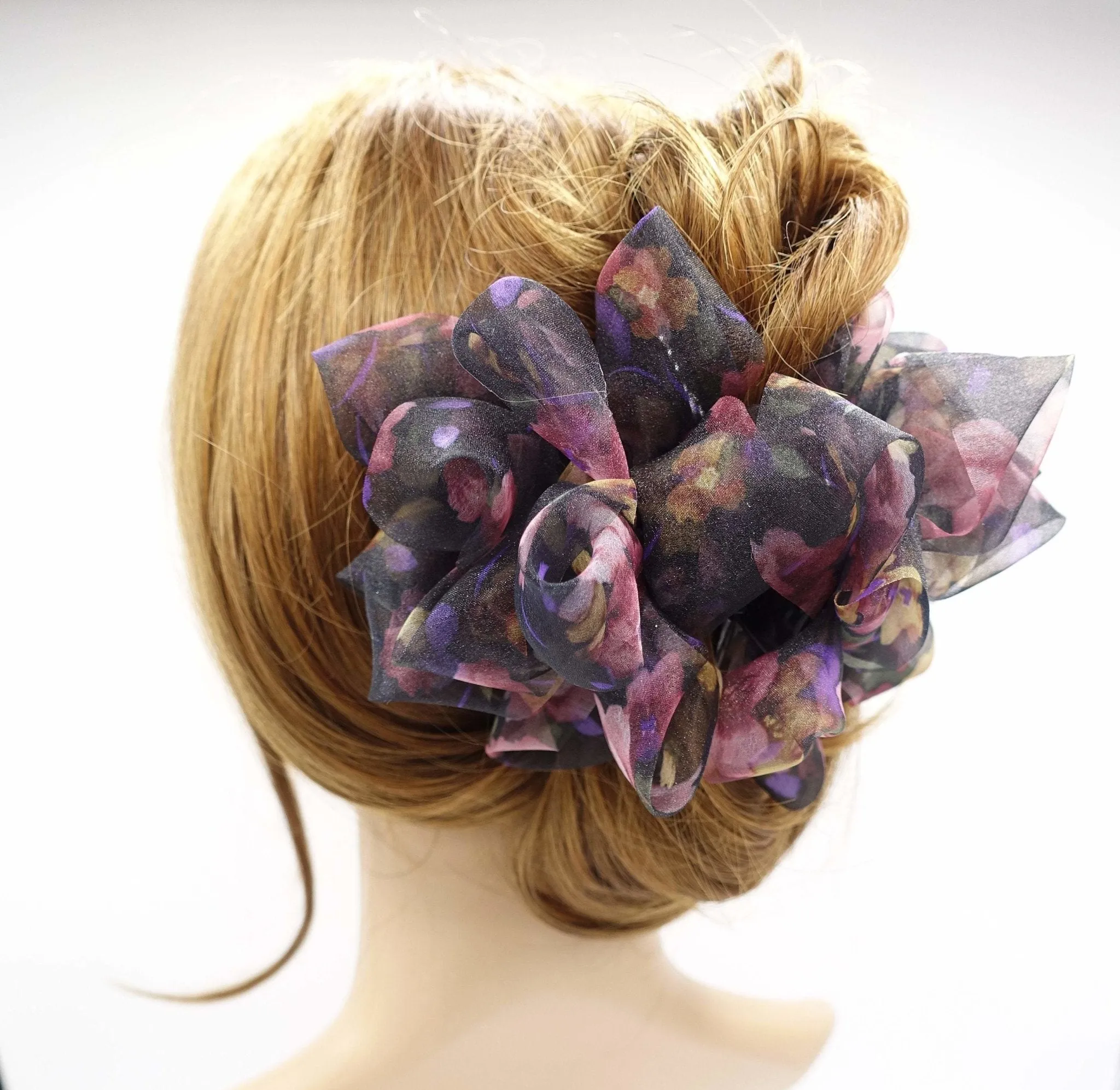 organza loop petal hair claw floral print hair clamp updo hair accessory for women