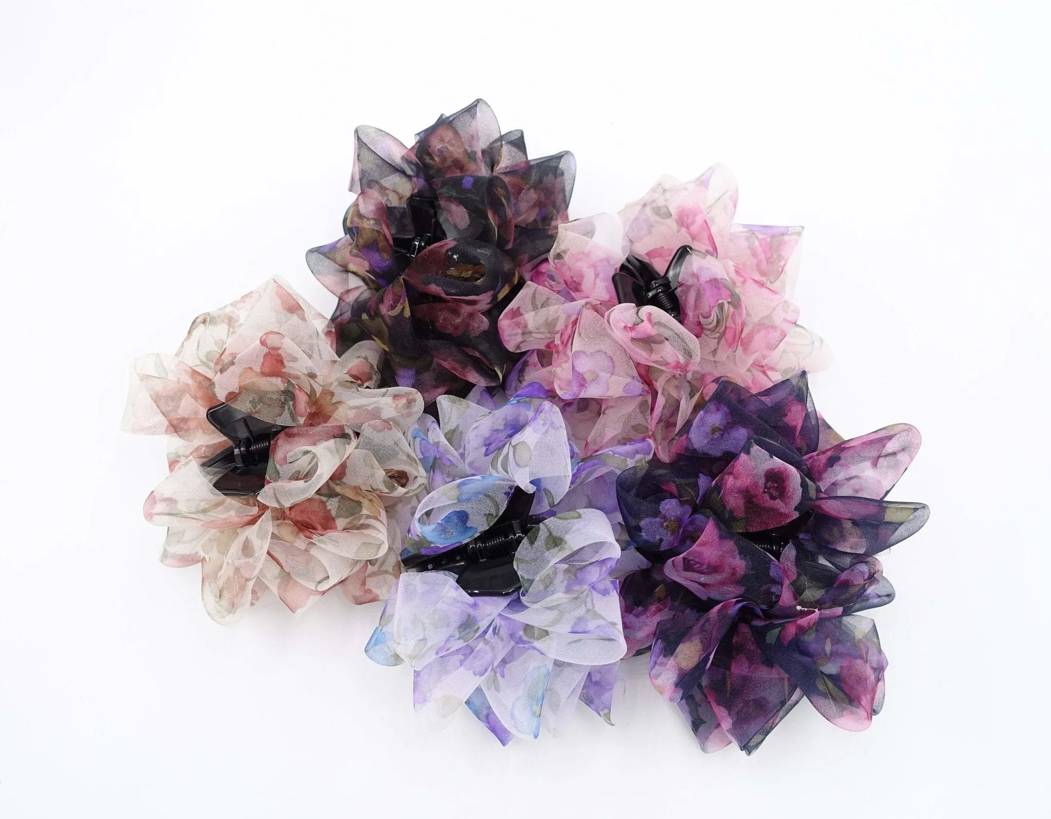 organza loop petal hair claw floral print hair clamp updo hair accessory for women