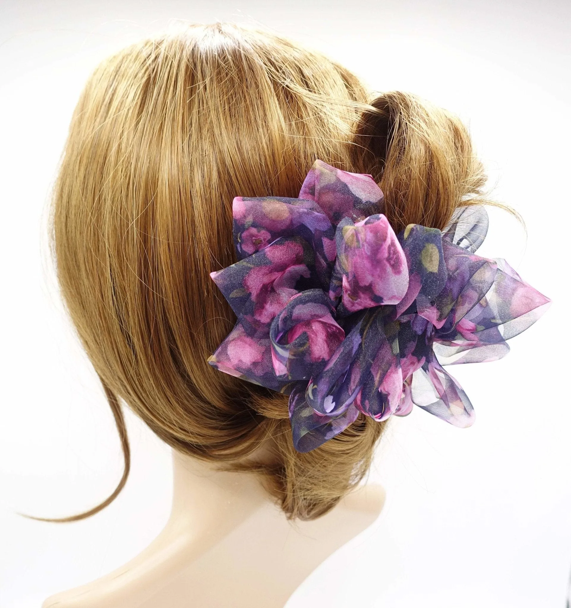 organza loop petal hair claw floral print hair clamp updo hair accessory for women