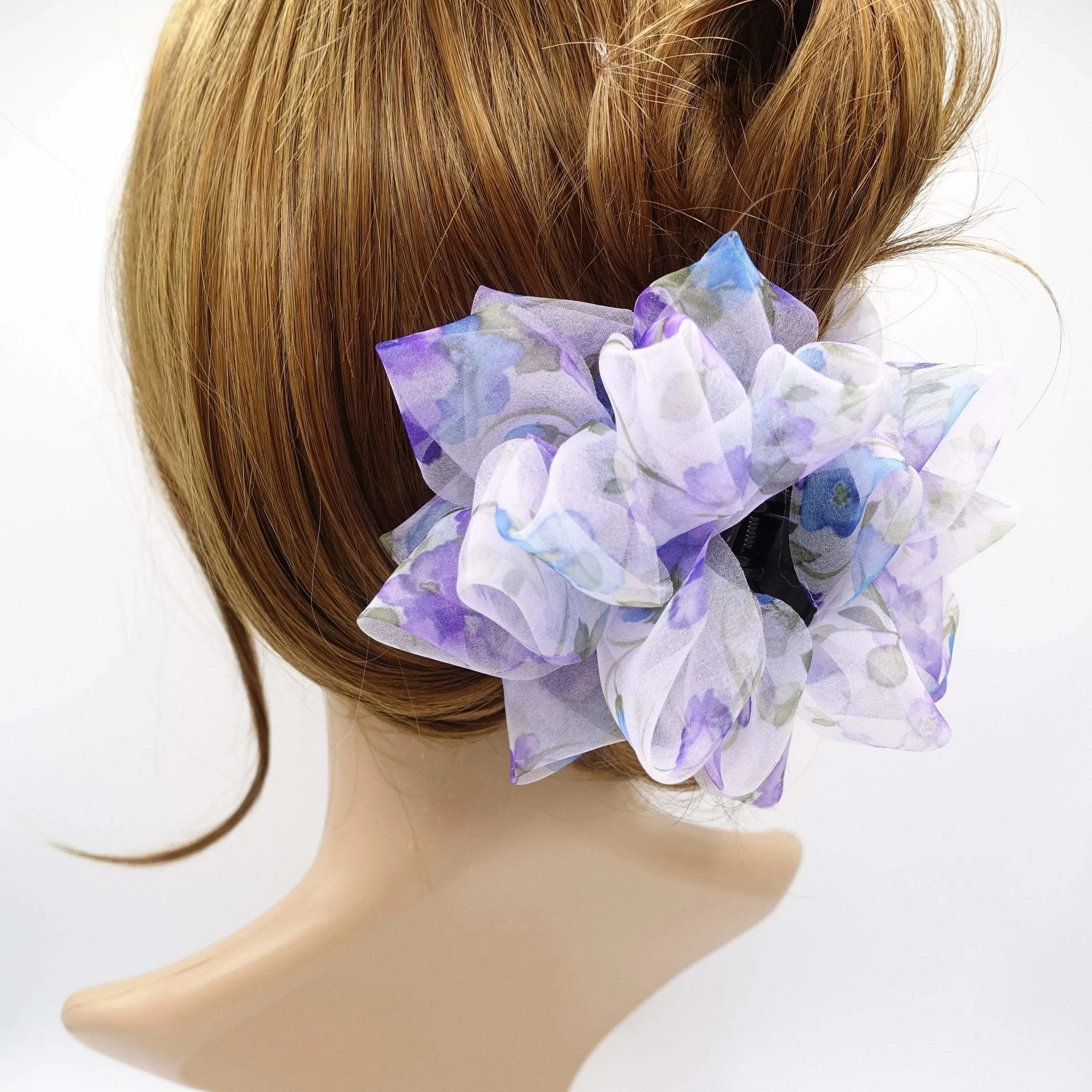 organza loop petal hair claw floral print hair clamp updo hair accessory for women