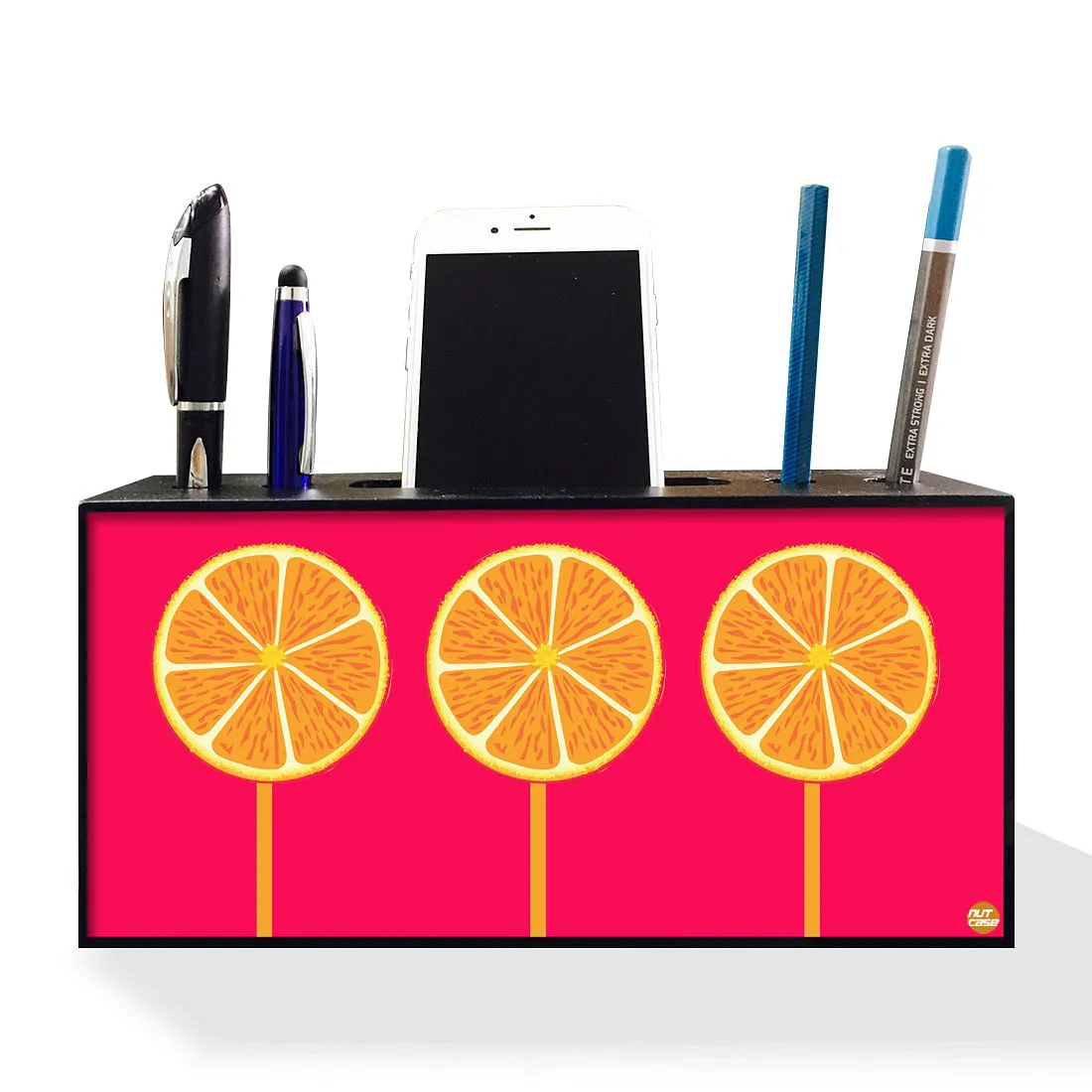 Pen Mobile Stand Holder Desk Organizer - Lemons Pink