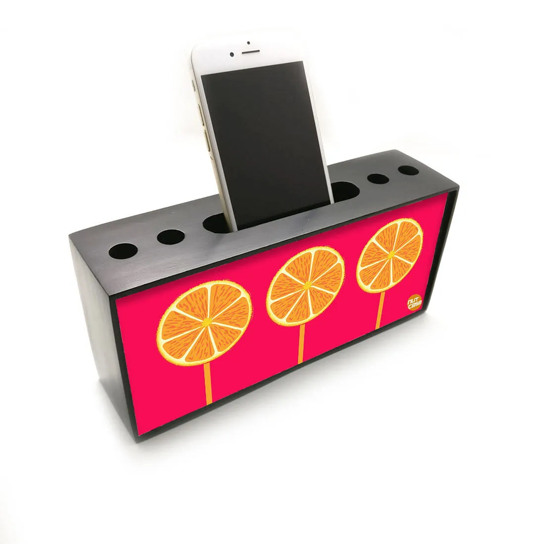 Pen Mobile Stand Holder Desk Organizer - Lemons Pink