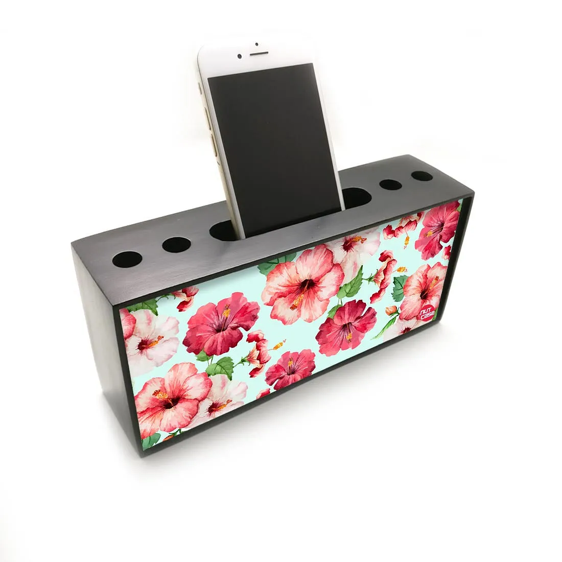 Pen Mobile Stand Holder Desk Organizer - Red Flower