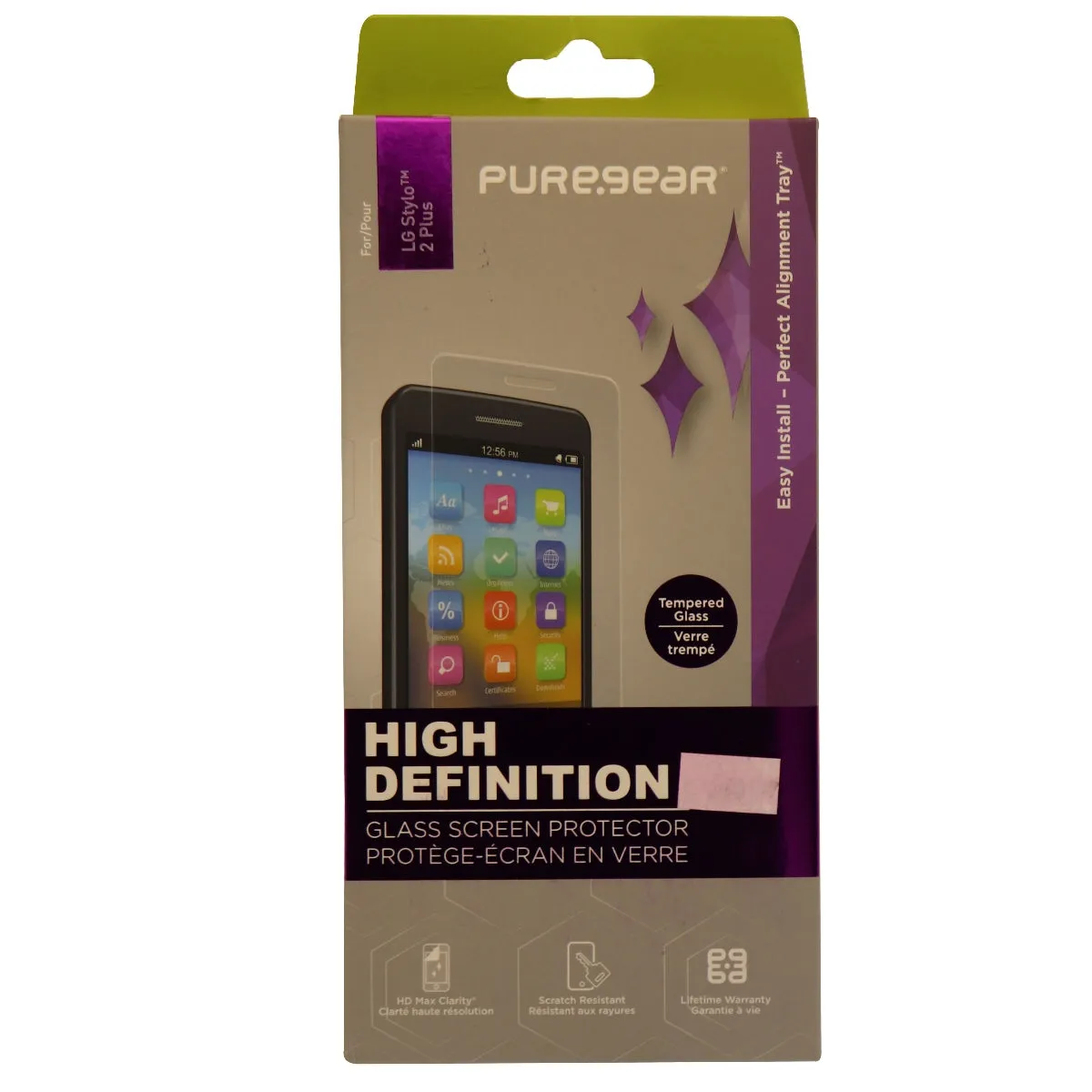 PureGear HD Tempered Glass Screen Protector with Tray for LG Stylo 2 Plus