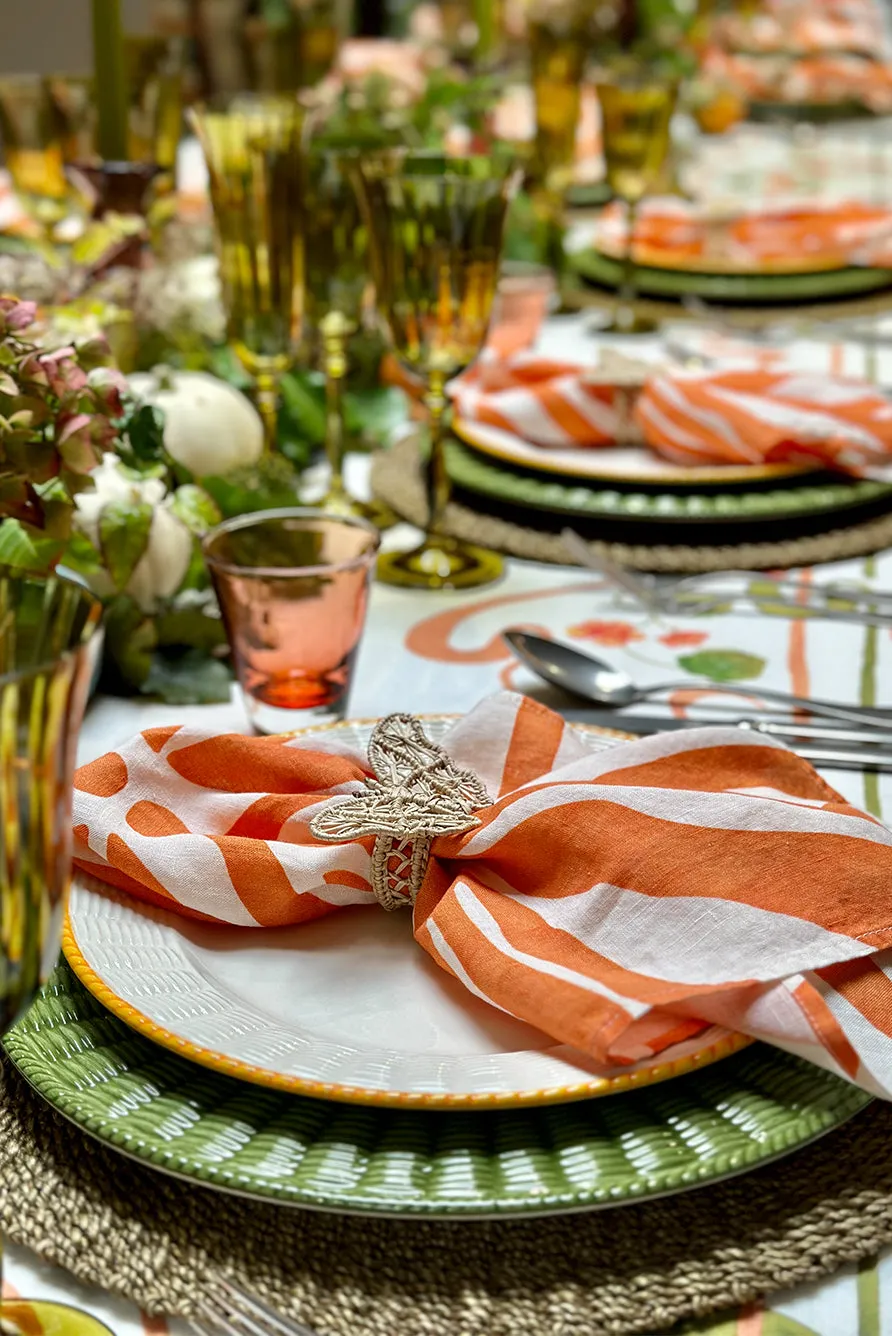 Rattan Effect Hand-Painted Amber Rim Dinner Plate, 27cm