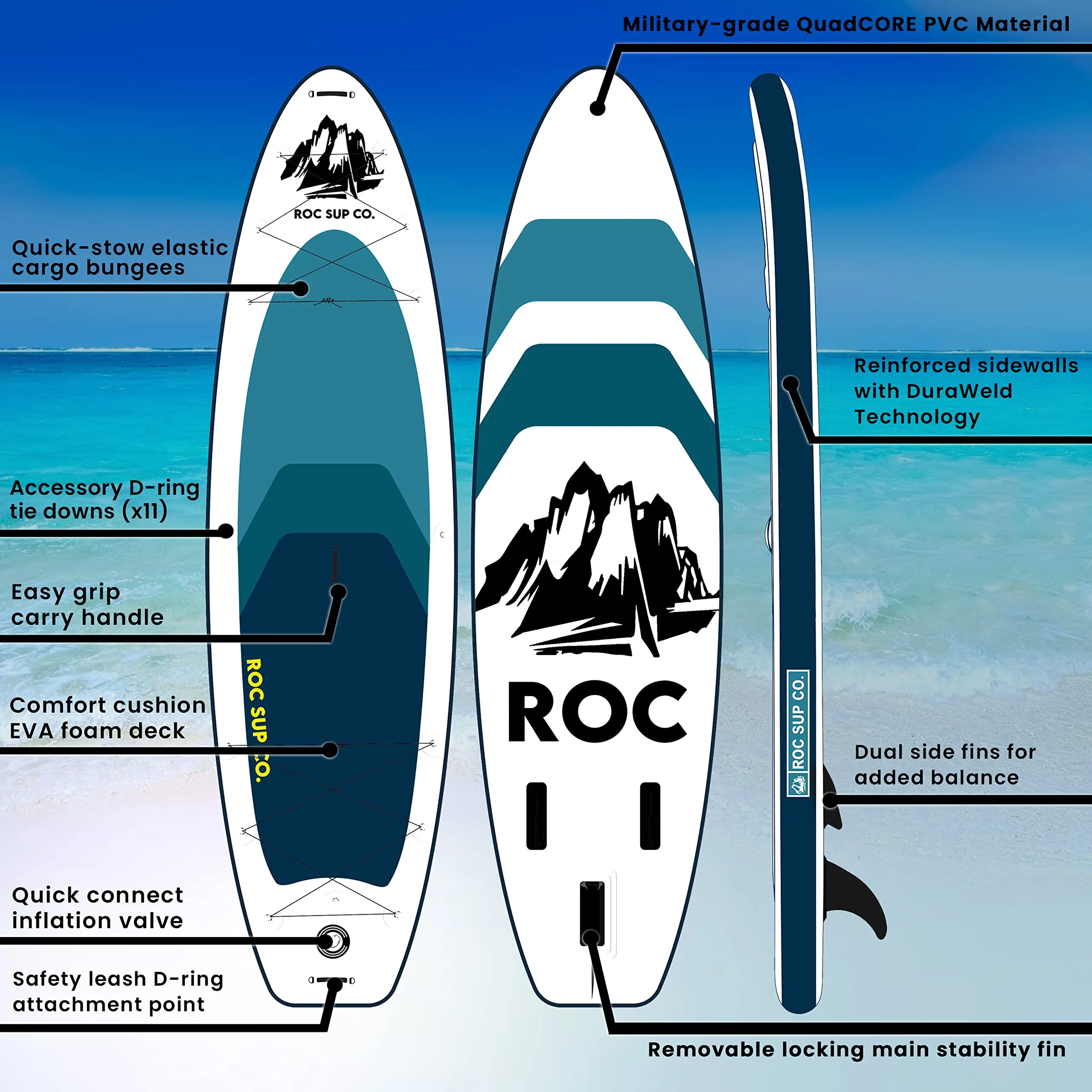 Roc Inflatable Stand Up Paddle Boards 10 ft 6 in with Premium SUP Paddle Board Accessories, Wide Stable Design, Non-Slip Comfort Deck for Youth & Adults (Royal, 10 Ft 6 in)