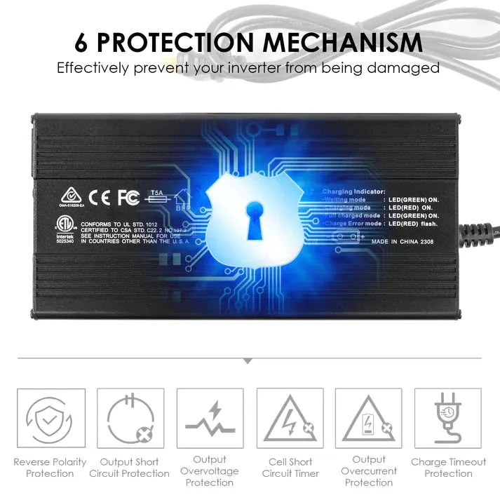 ROCKSOLAR 58.4V/10A 48V LiFePO4 Battery Charger