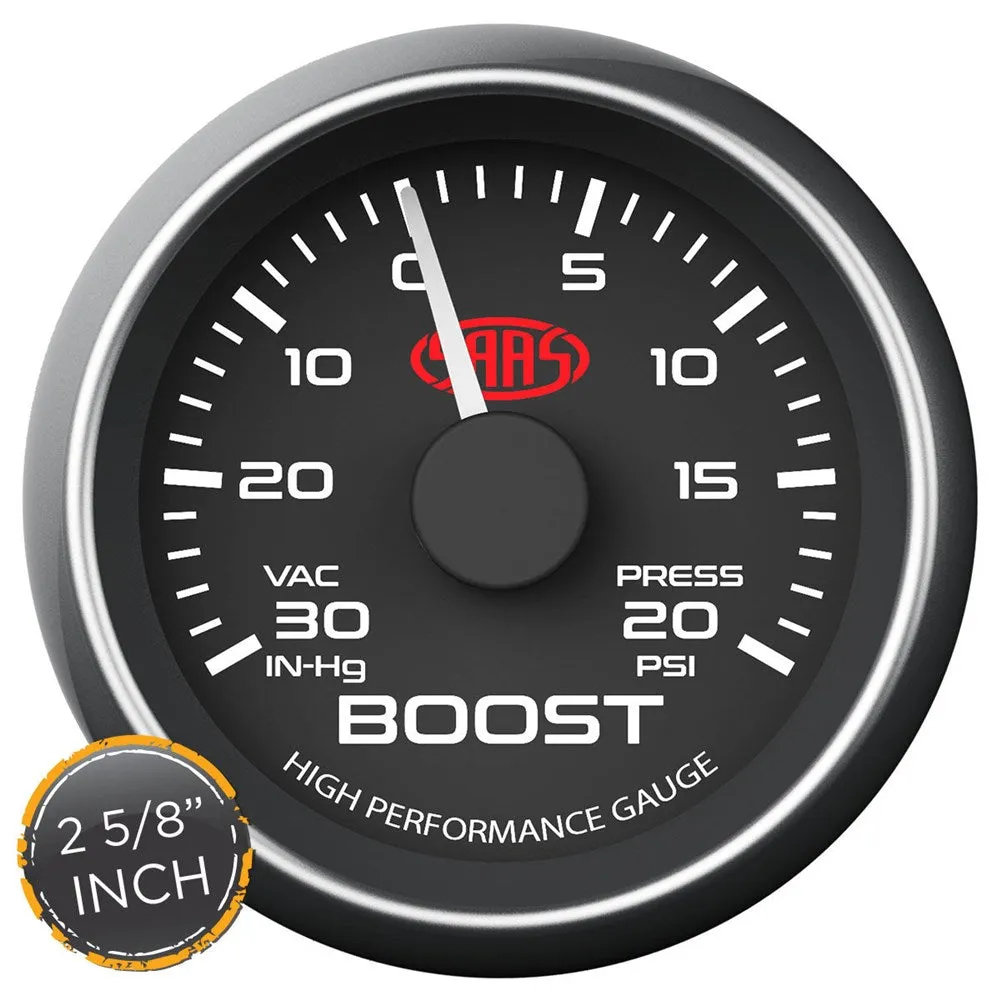 SAAS 66mm (2 5/8") Black Muscle Series Boost Gauge (30inHg-20PSI) - SG-TB258B