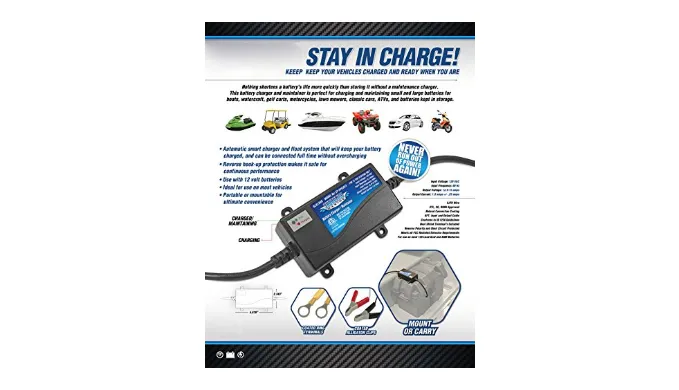 Shoreline Marine 12V Battery Charger and Maintainer - Charges Most Gel and Lead Acid Batteries - Ships Quick!