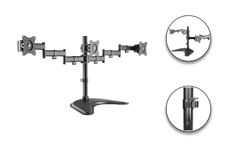 Single Pole Triple-Monitor Aluminium Articulating Monitor Mount Stand - SH 070T036 (Fits Most 13" ~ 27" Screen)