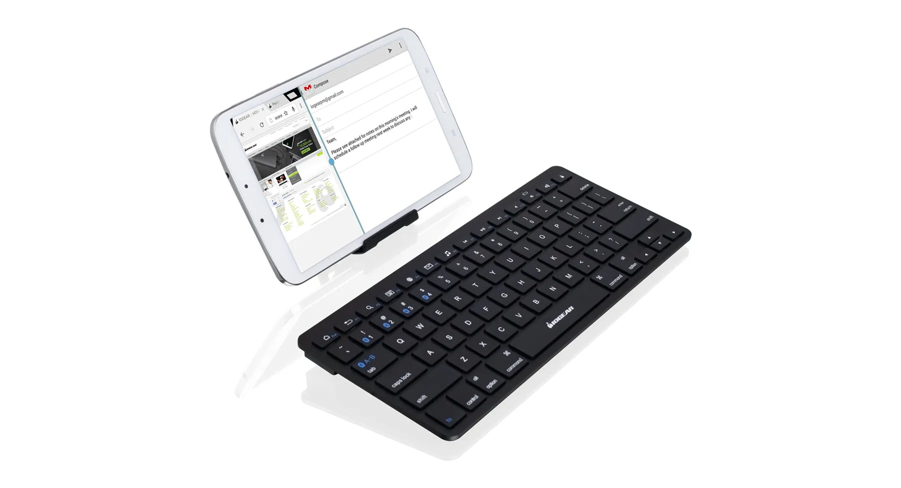 Slim Multi-Device Bluetooth Keyboard with Adjustable Stand for Smartphones and Tablets