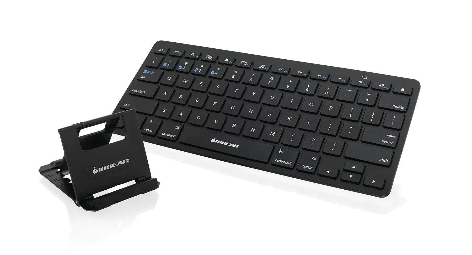 Slim Multi-Device Bluetooth Keyboard with Adjustable Stand for Smartphones and Tablets