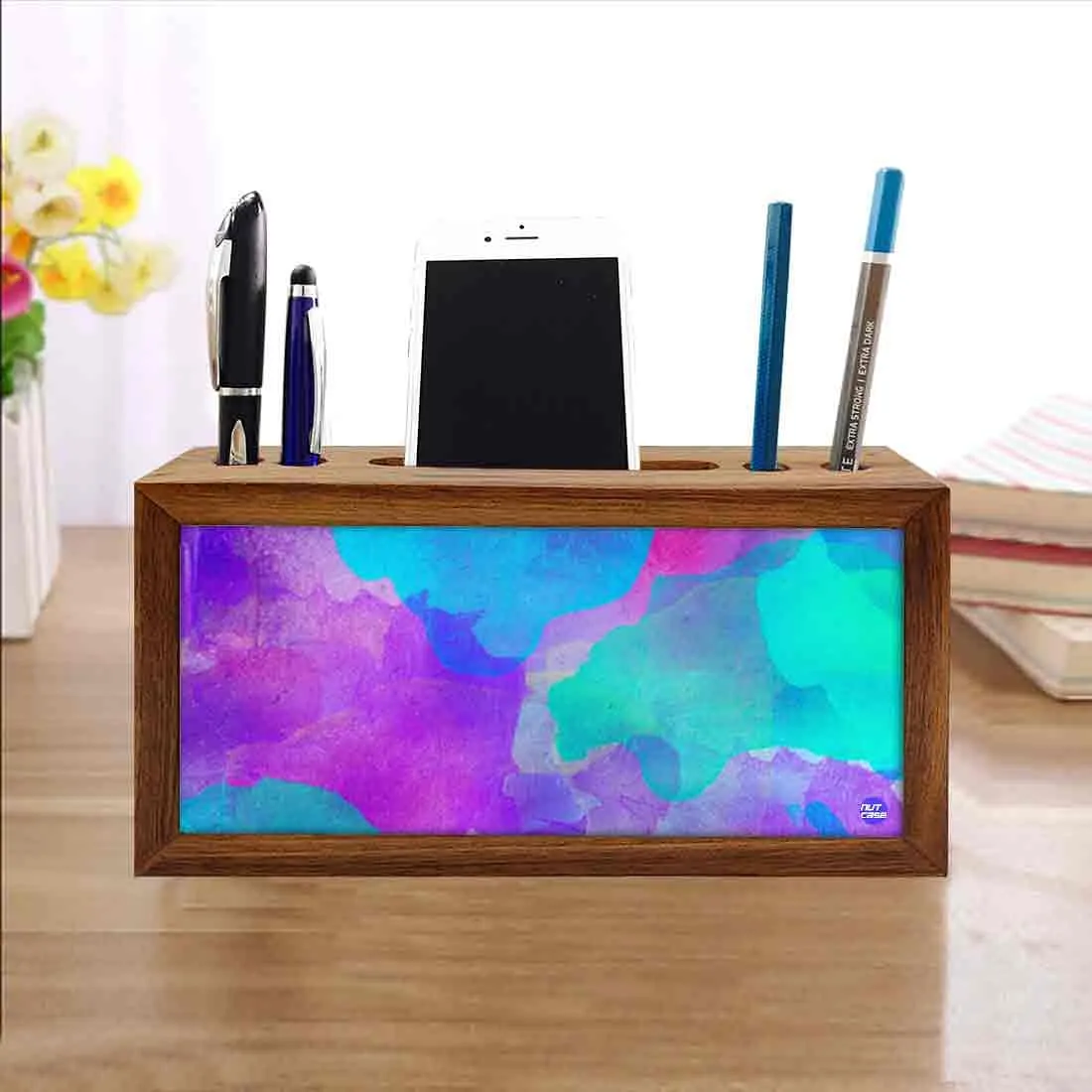 Small Pen Stand Mobile Desk Organizer for Office - Watercolors Paint