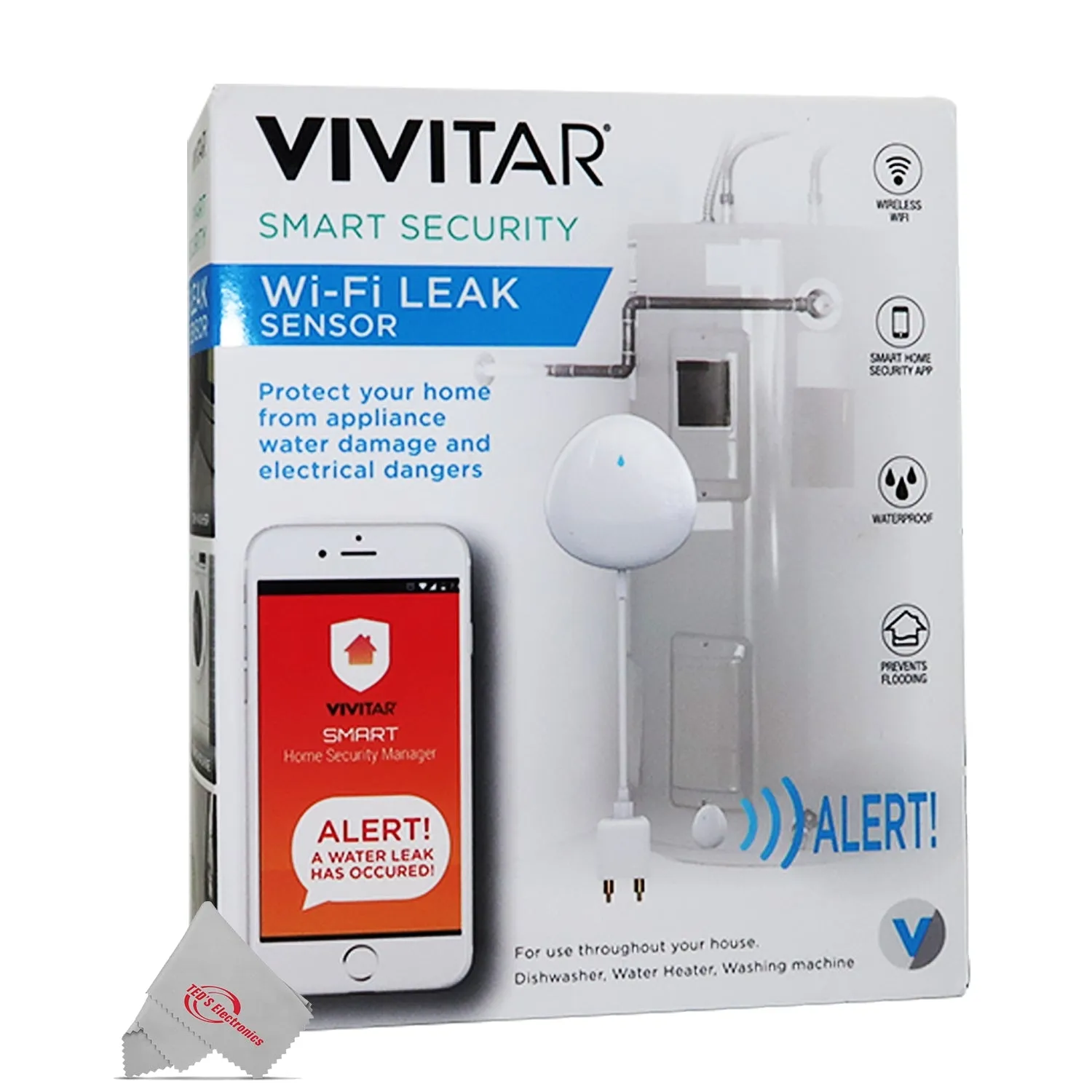 Smart Leak Sensor Wifi Enabled Sends Alerts to Your Mobile Device Protects Home from Water Damage and Electrical Dangers - 2 Units