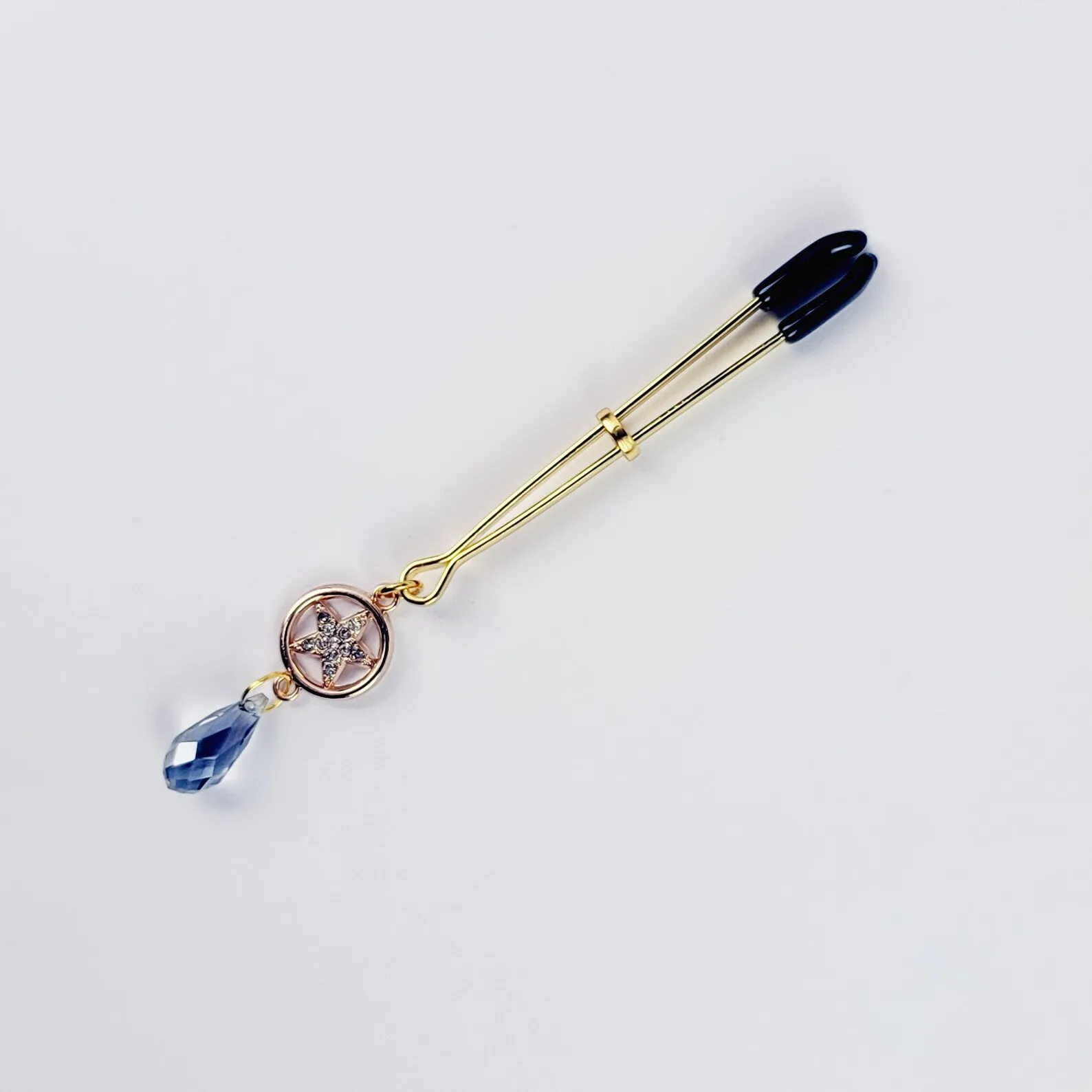 Sparkling Gemstone Star and Crystal Dangle Tweezer Clitoral Clamp GOLD