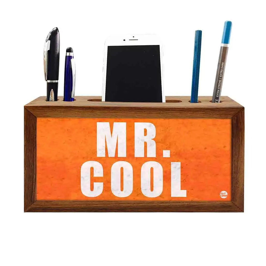 Teak Wood Pen Mobile Stand Organizer- Mr. Cool