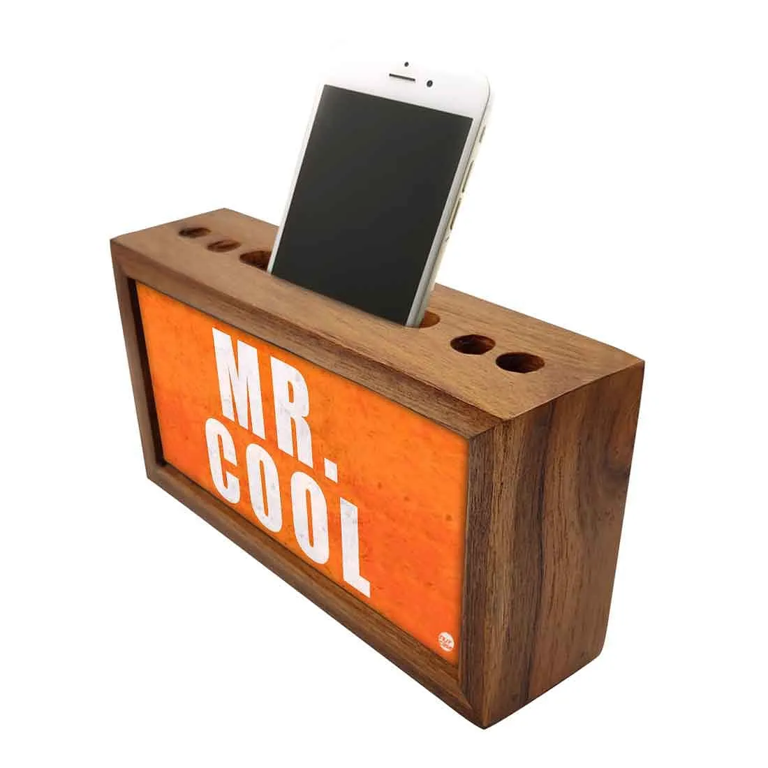 Teak Wood Pen Mobile Stand Organizer- Mr. Cool