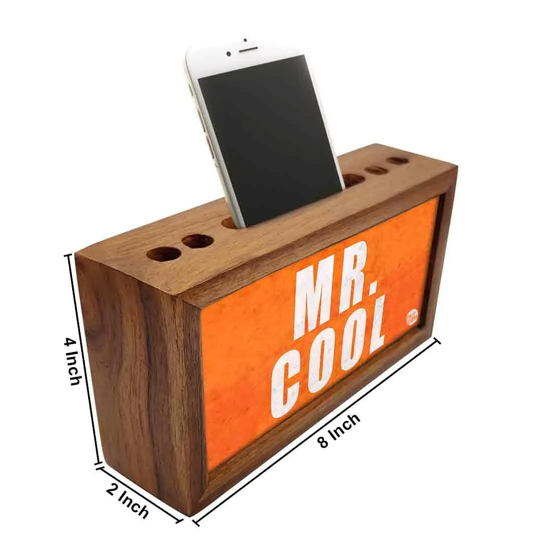 Teak Wood Pen Mobile Stand Organizer- Mr. Cool